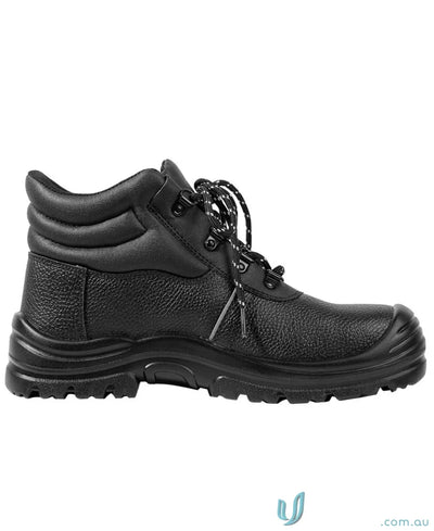 Black leather work boot with sturdy sole from Rock Face Lace Up Boot for workwear and uniforms