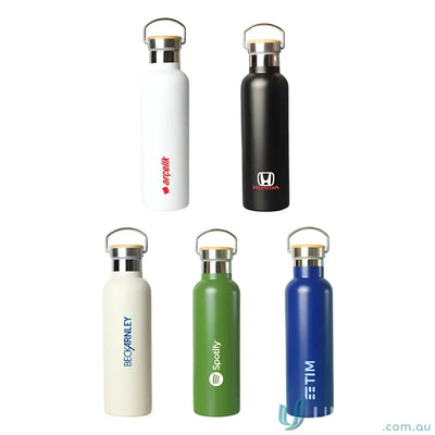 Assorted branded stainless steel Shadow 750ml insulated water bottles with twist-off caps