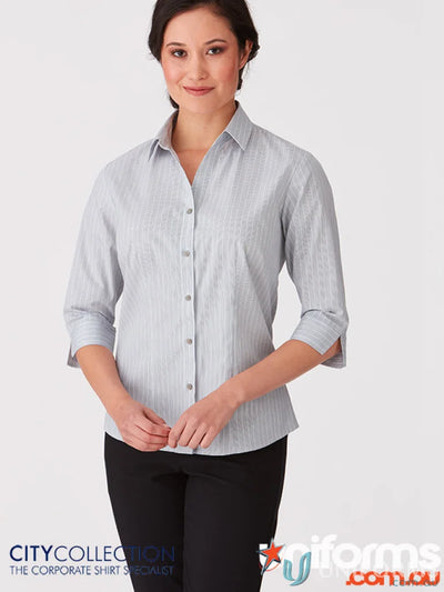 Shadow stripe womens button-down shirt ideal for uniforms and workwear style