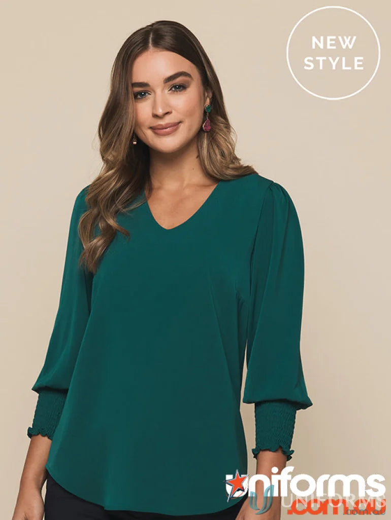 Emerald green blouse with neck shirred cuff from Shirred Cuff Top collection