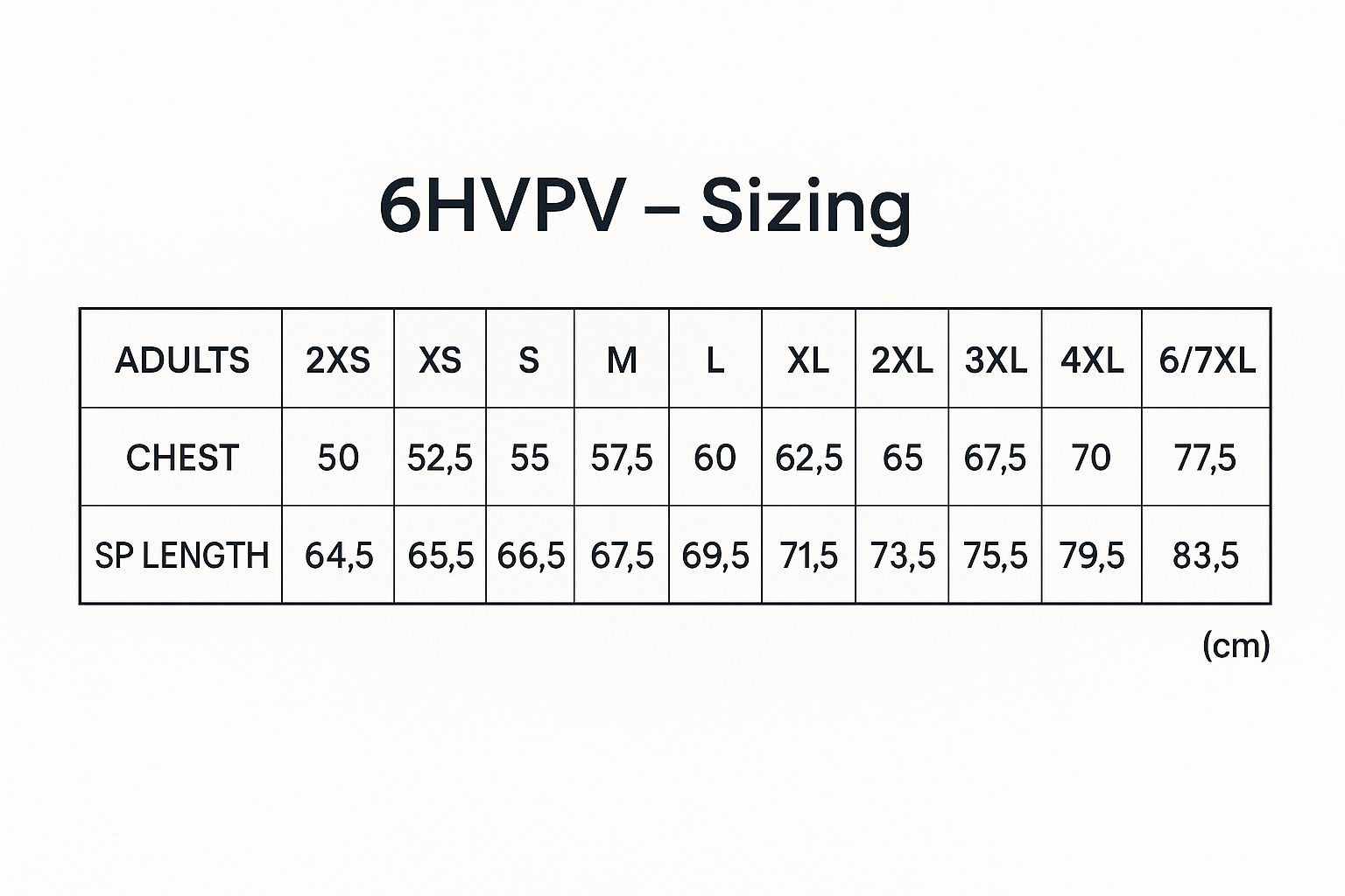 JBs Hi Vis Polar Vest size chart