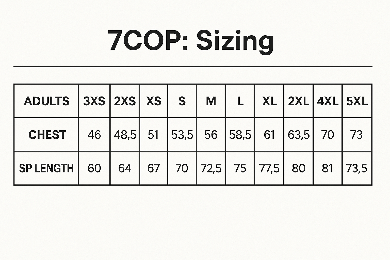 Podium Cool Polo size chart