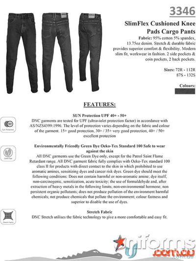 SlimFlex denim jeans with cushioned knee pads, eco-friendly Oeko-Tex Standard green dye