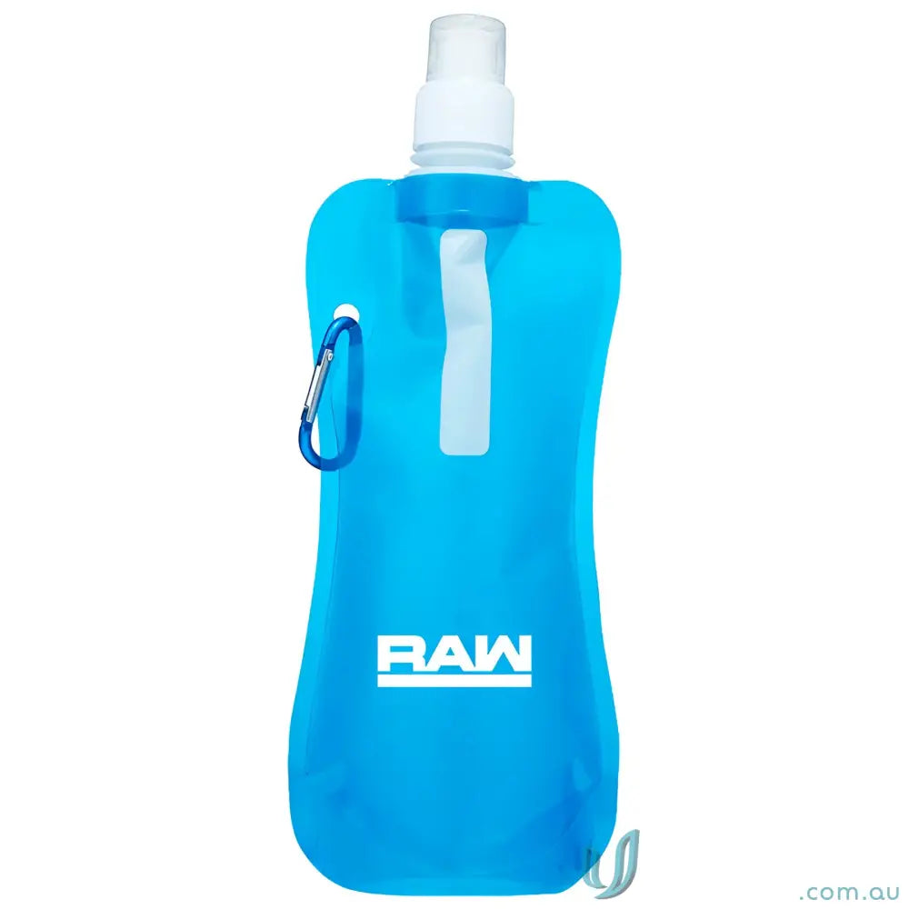 Blue Sorento 500ml collapsible water pouch with carabiner clip for on-the-go hydration