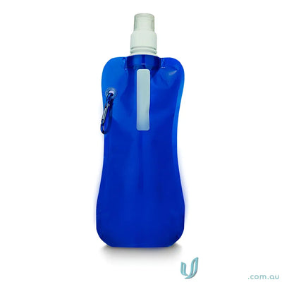 Blue 500ml collapsible water pouch with carabiner clip for on-the-go hydration