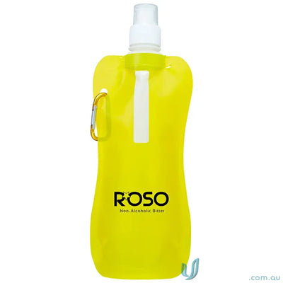 Yellow 500ml collapsible water pouch with carabiner clip for easy on-the-go hydration