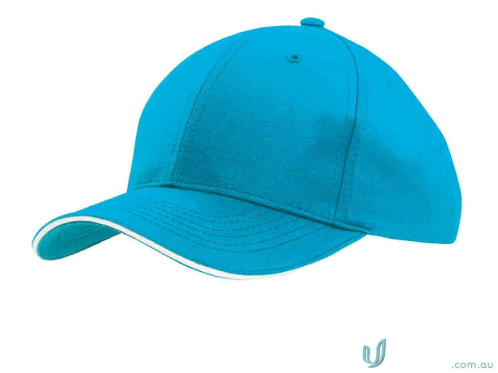 Turquoise baseball cap with white trim from Sports Ripstop Sandwich Cap, high stock range