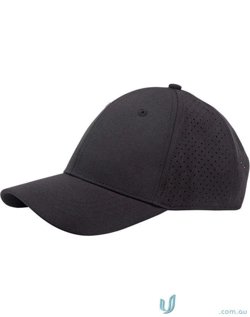 Black stretch laser cut runner’s cap ch88 with ventilation holes for winning spirit stretch