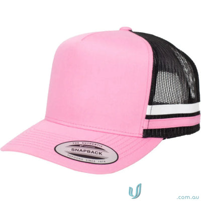 Pink and black trucker hat perfect for casual wear and workwear uniforms