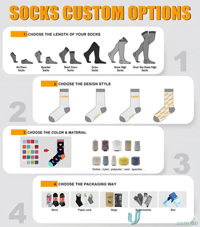 Custom sports socks options chart for Sublimated Sports Socks, perfect for custom sports gear
