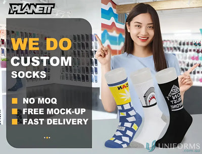 Custom sports socks ad for stylish sublimated sports socks and custom sports gear