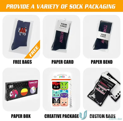 Variety of packaging options for Sublimated Sports Socks showcasing custom sports socks