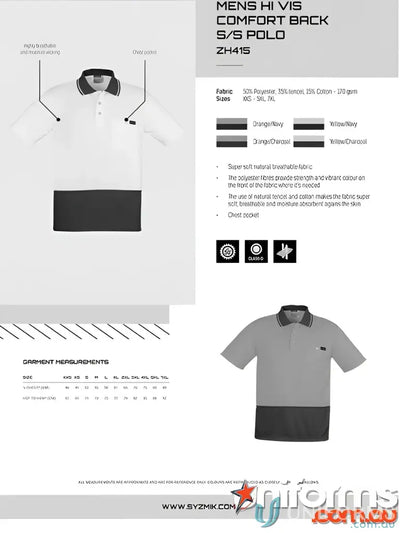 Mens short sleeve polo shirt with reflective piping from Syzmic HiVis Zone SS Polo, style zh236