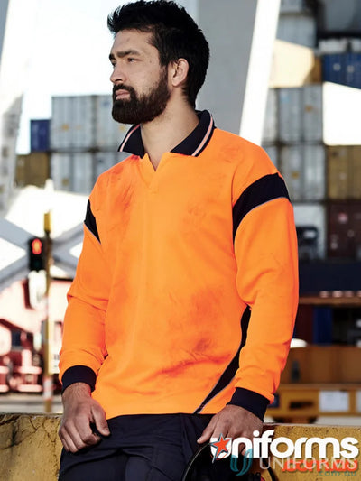 Orange and black long-sleeved work shirt from Syzmic Men’s Aztec Long Sleeve Polo