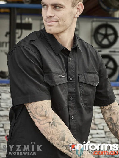 Syzmik Men’s Rugged Cooling Short Sleeve Shirt ZW405 in black for tough work days