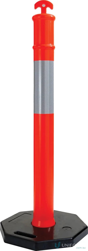 Orange traffic bollard with reflective band for high visibility in uniforms and workwear