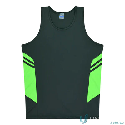 Tasman Ladies Singlet athletic tank top with black and green fabric and a comfortable neck