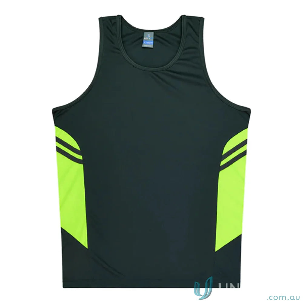 Tasman Ladies Singlet sleeveless athletic shirt with neon side panels, comfy fabric, and a sleek neck design perfect for uniforms