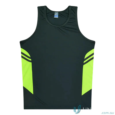 Tasman Ladies Singlet sleeveless athletic shirt with neon side panels, comfy fabric, and a sleek neck design perfect for uniforms