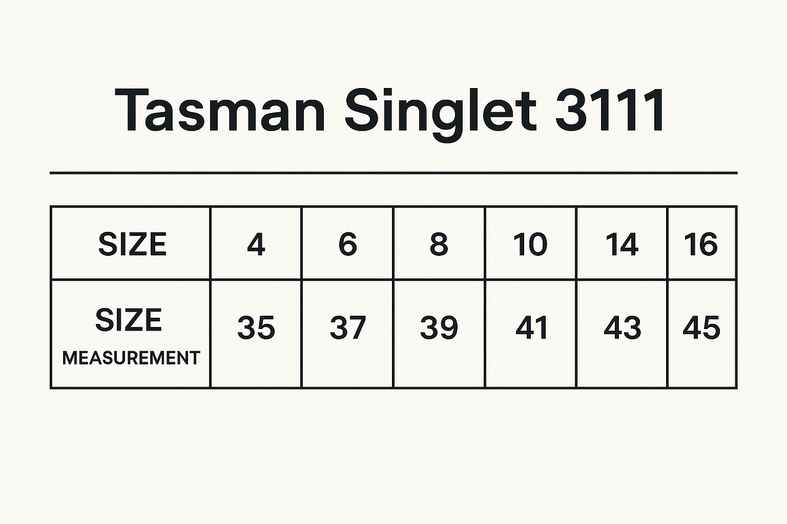 Kids Thames Singlet size chart