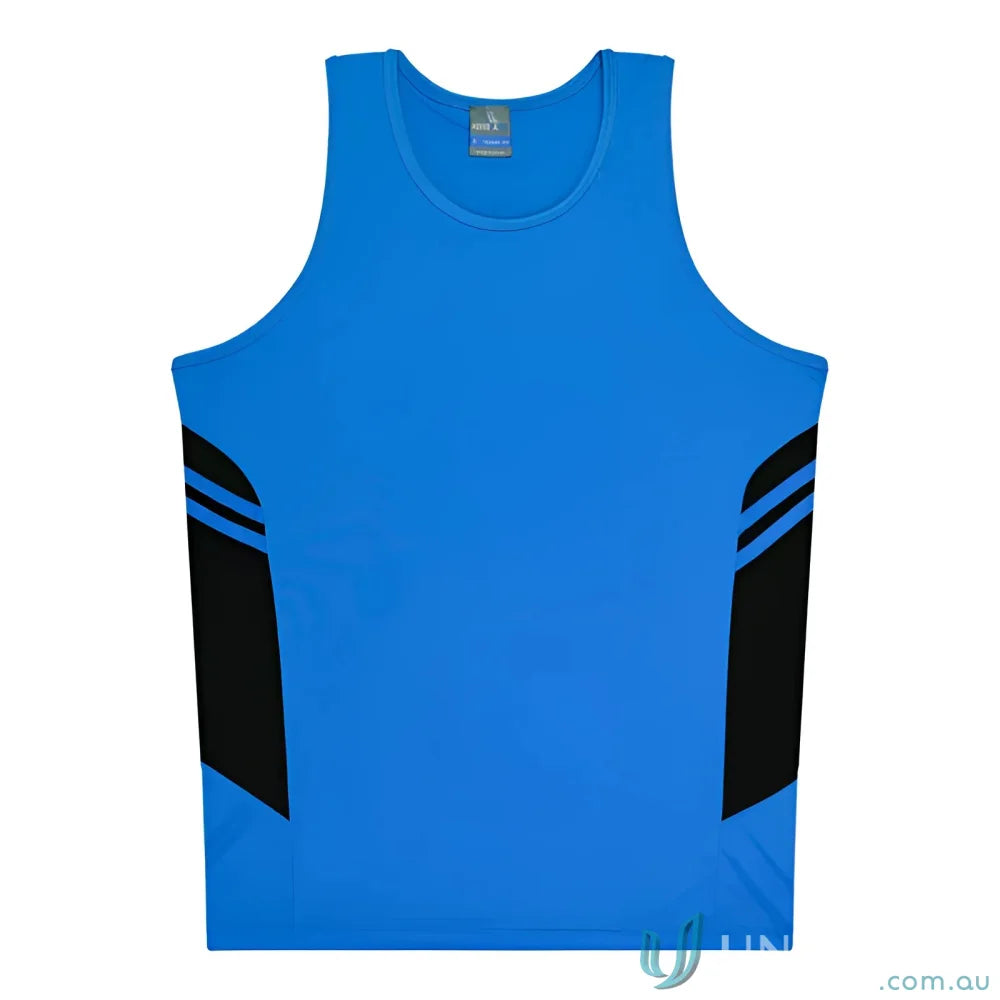 Blue and black Tasman Singlet athletic tank top for uniforms or workwear