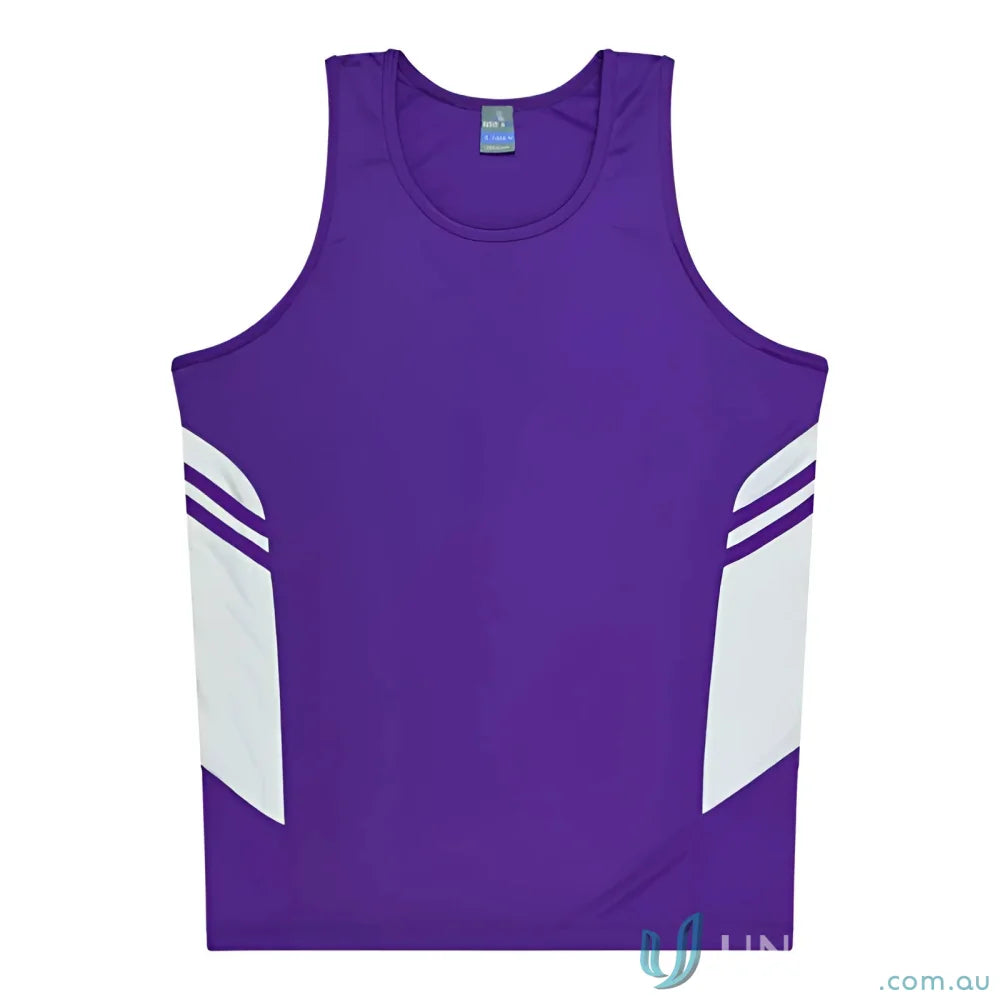 Purple and white Tasman Singlet athletic tank top for uniforms or workwear