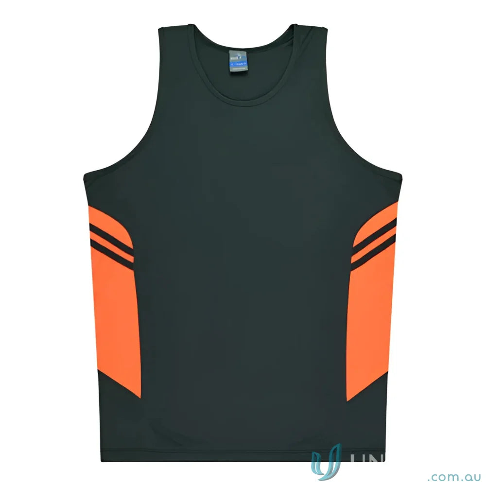 Tasman Singlet athletic sleeveless shirt with orange side panels for uniforms or workwear