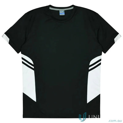 Black and white athletic Tasman Tee made from comfy fabric, perfect for uniforms and workwear