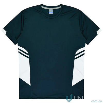 Dark blue and white Tasman Tee athletic t-shirt made from comfy fabric, perfect for uniforms or workwear