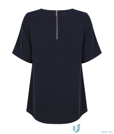 Navy blue Taylor 1798WS short-sleeved blouse with back zipper for uniforms workwear