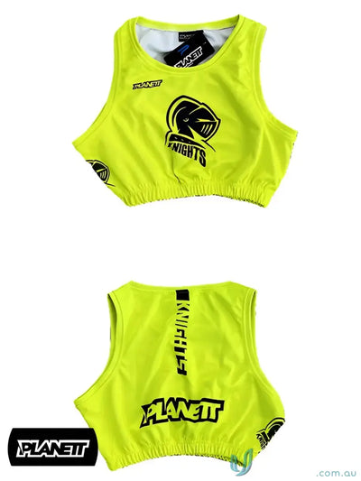Neon yellow crop top with northern knights logo for advanced training bibs by Anthony Rocca