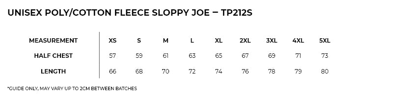 Crew Neck Sloppy Joe size chart