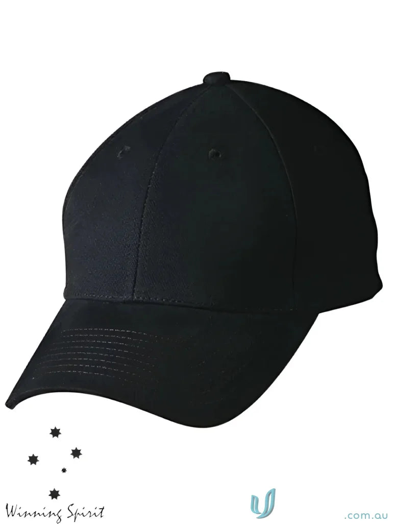Black baseball cap in Winning Spirit Traditional Style with buckle, made of heavy brushed cotton for a professional appearance