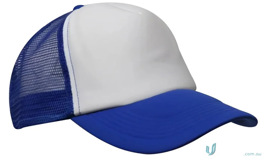 Blue and white trucker hat from Truckers Mesh Cap, perfect for workwear or uniforms