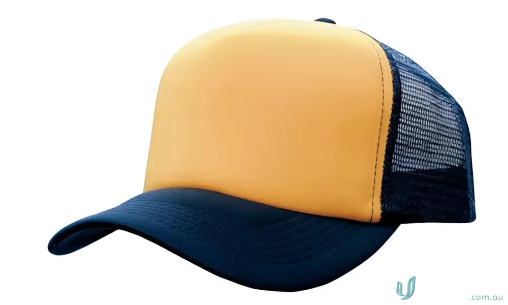 Two-tone trucker hat styled for workwear and uniforms, perfect for your faq link needs