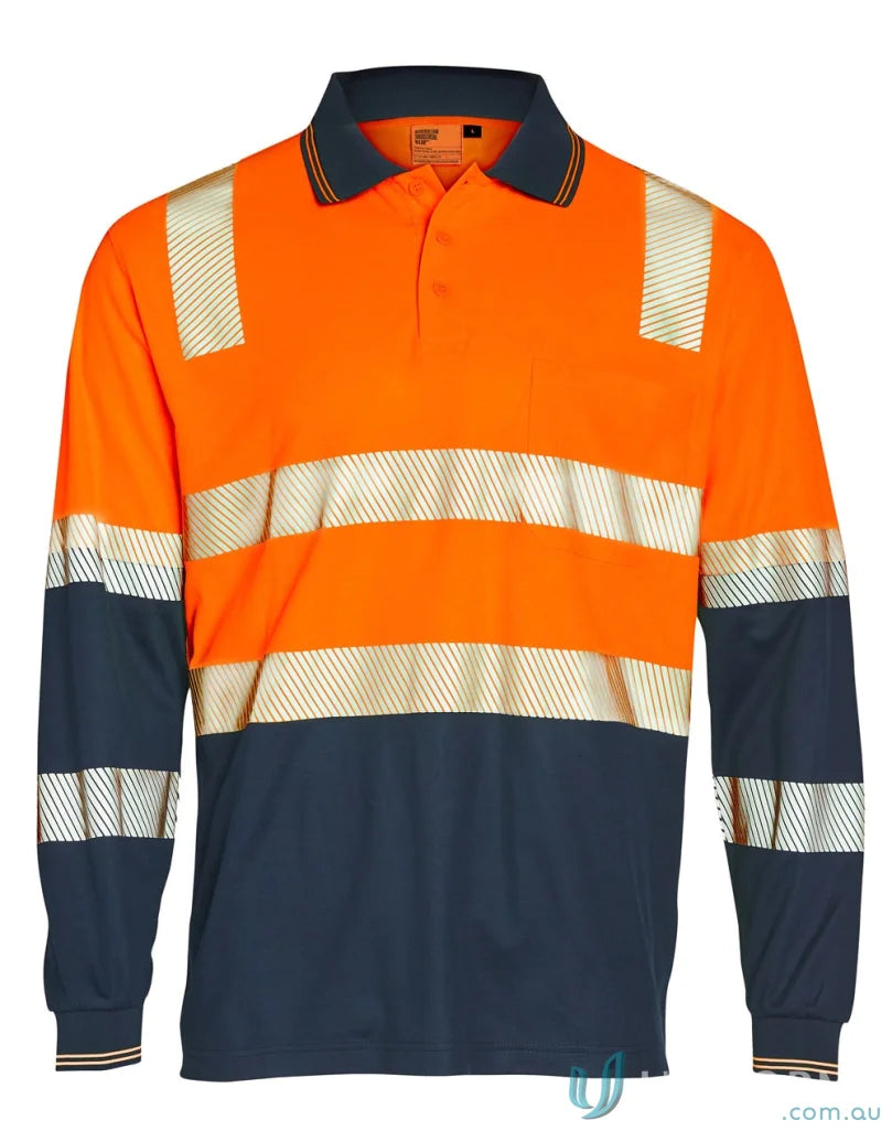 Orange and navy unisex Truedry Biomotion Segmented LS Safety Polo shirt
