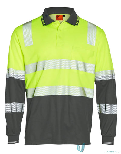 Unisex Truedry® Biomotion segmented LS safety polo in hi-vis for visibility and safety