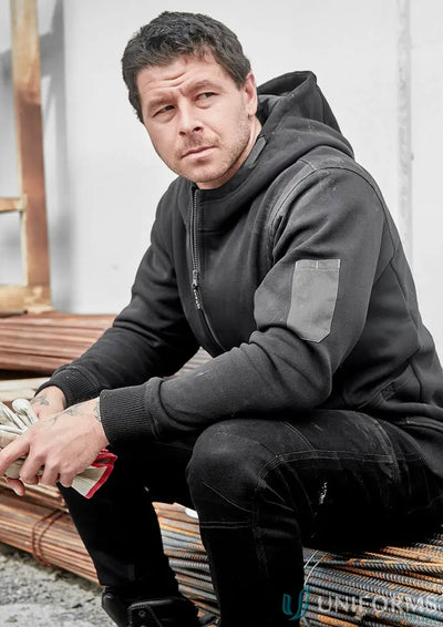 Man in black hooded jacket from Unisex Zip Front Multi Pocket Hoodie for hardworking heroes