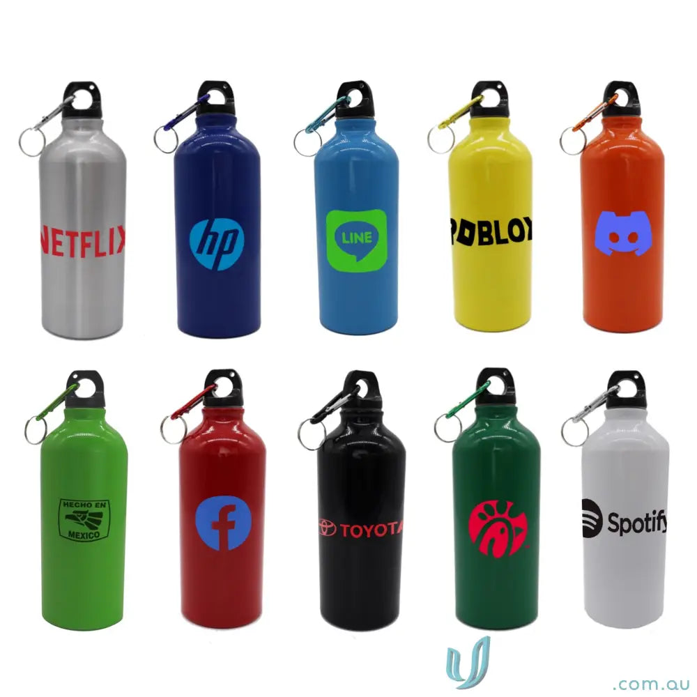 Colorful Voyager 600ml Aluminium Water Bottle with Carabiner Clip for Hiking and uniforms