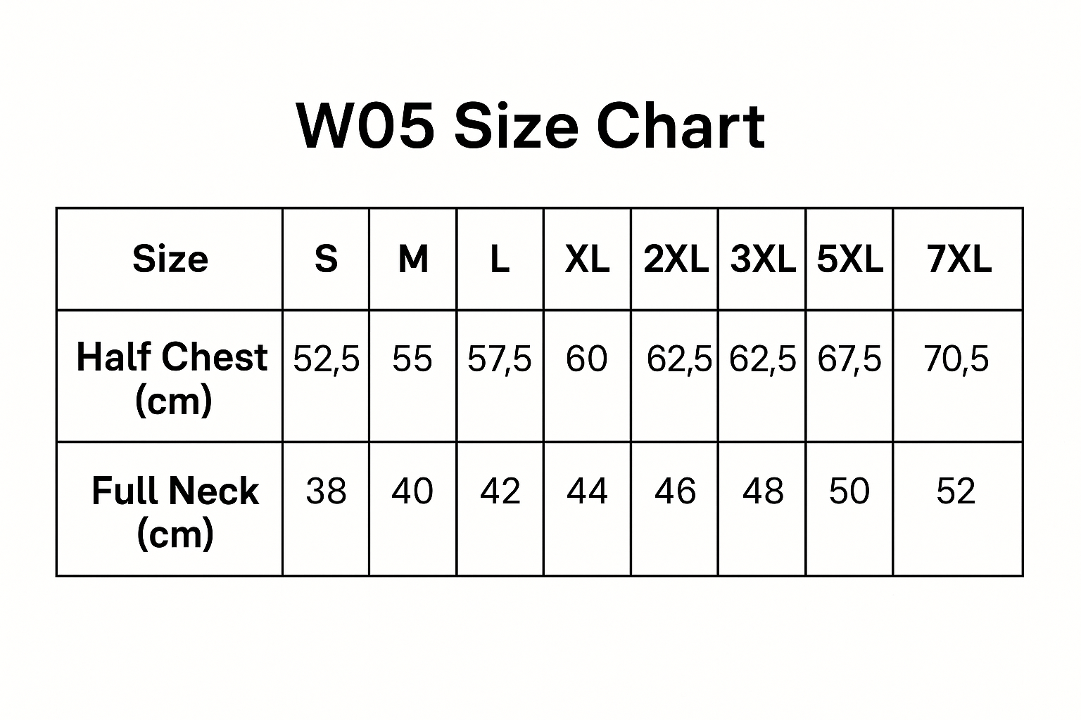 Harley LS Shirt size chart