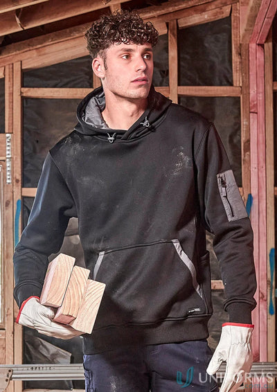 Black work hoodie made of soft fleece, unisex water resistant hoodie for outdoors