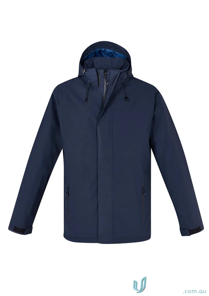 Navy blue men’s eclipse jacket with waterproof feature and luxury quilted lining