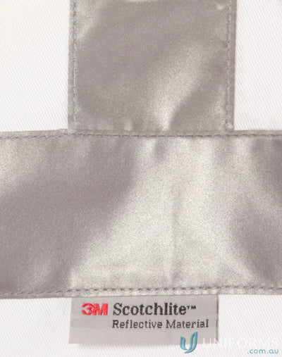 White safety shirt with Scotchlite™ reflective tapes and 3M Scotchlite Reflective Material tag