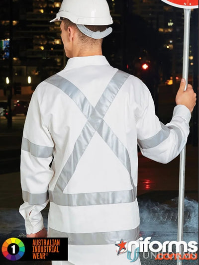 White safety shirt with Scotchlite™ reflective tapes and X back biomotion tape