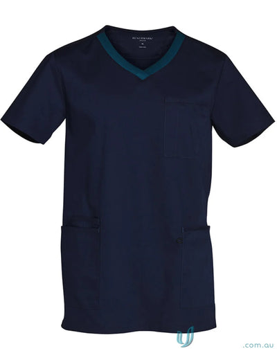 Winning Spirit Adult VNeck Contrast Trim Scrub Top navy blue with green trim for a stylish look