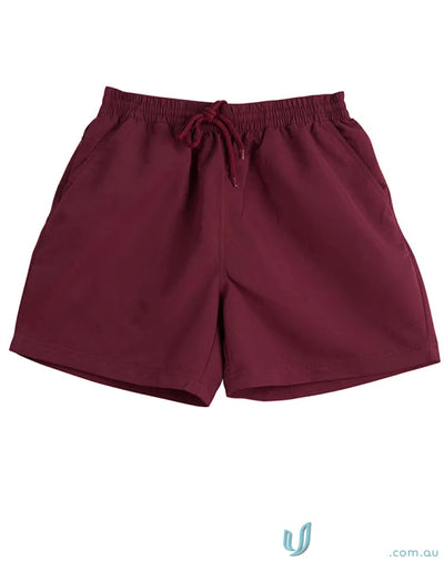 Maroon ss29 microfibre Winning Spirit Adults sport shorts with drawstring waist for unmatched comfort