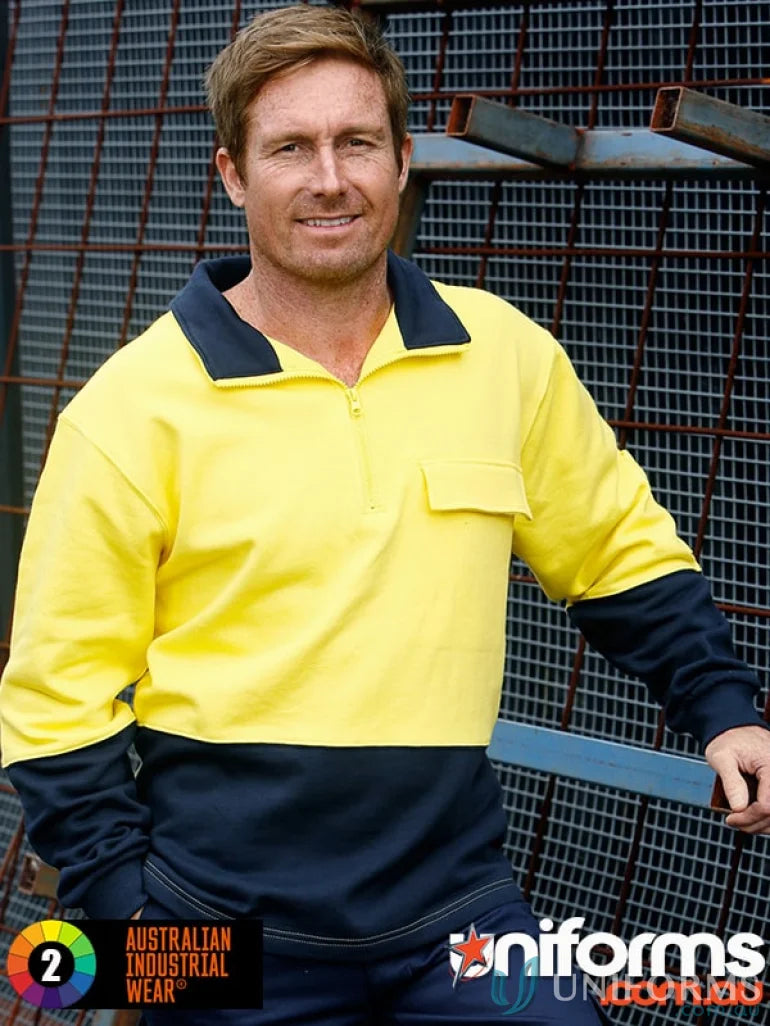 Yellow and navy work shirt from Winning Spirit AIW HiVis Jumper with cotton fleecy sweat