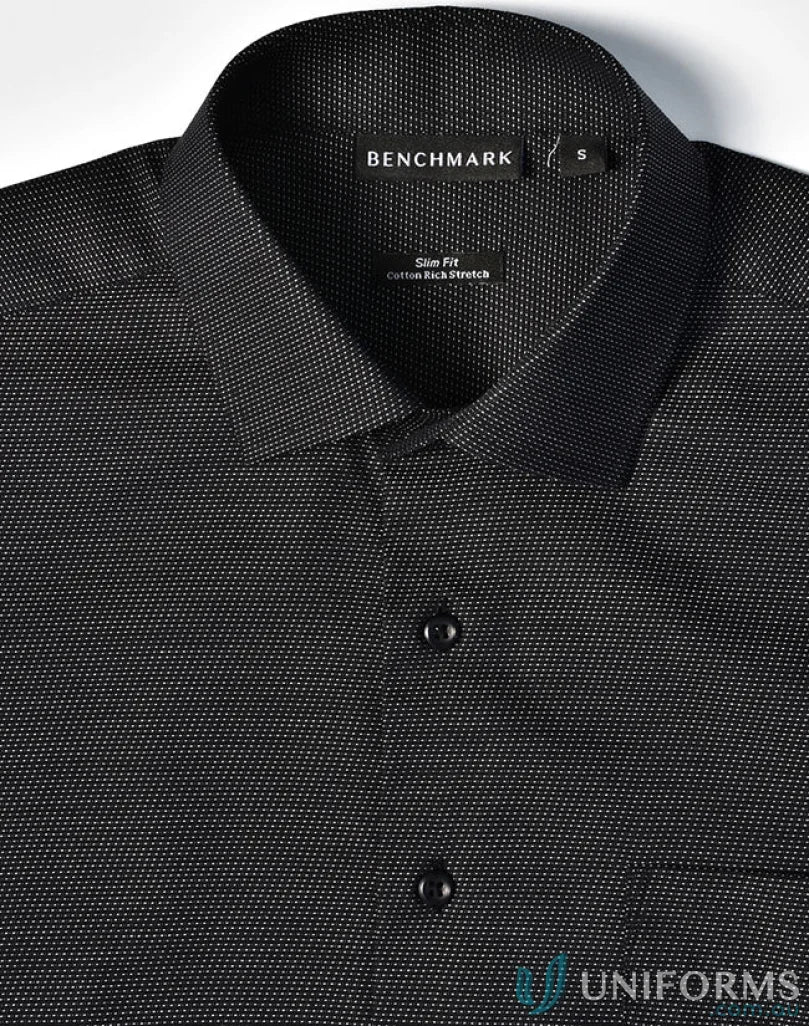 Black jacquard stretch shirt from Winning Spirit Ascot Men’s Long Sleeve Dot Jacquard Stretch Shirt