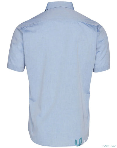 Light blue men’s fine chambray short sleeve shirt from Winning Spirit Fine Chambray