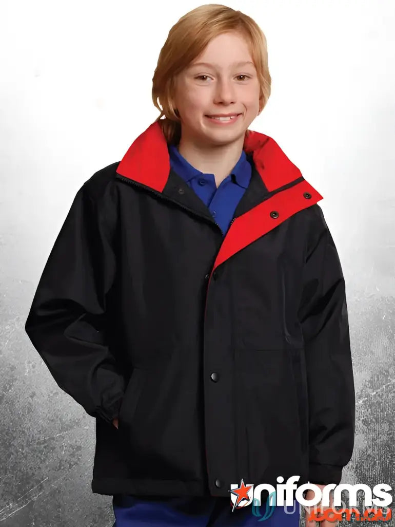 Kids stadium jacket in black and red from Winning Spirit Kids JK01K collection